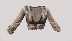 Female Avant- Garde Top With Harness leather, shirt, punk, fashion, medieval, girls, top, clothes, with, different, unique, fabric, womens, decorated, harness, linen, wear, avant-garde, wrap, crop, cropped, gauze, pbr, low, poly, female, fantasy, black