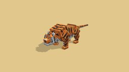 Tiger tiger, pixel-art, blockbench, low-poly, minecraft, voxel