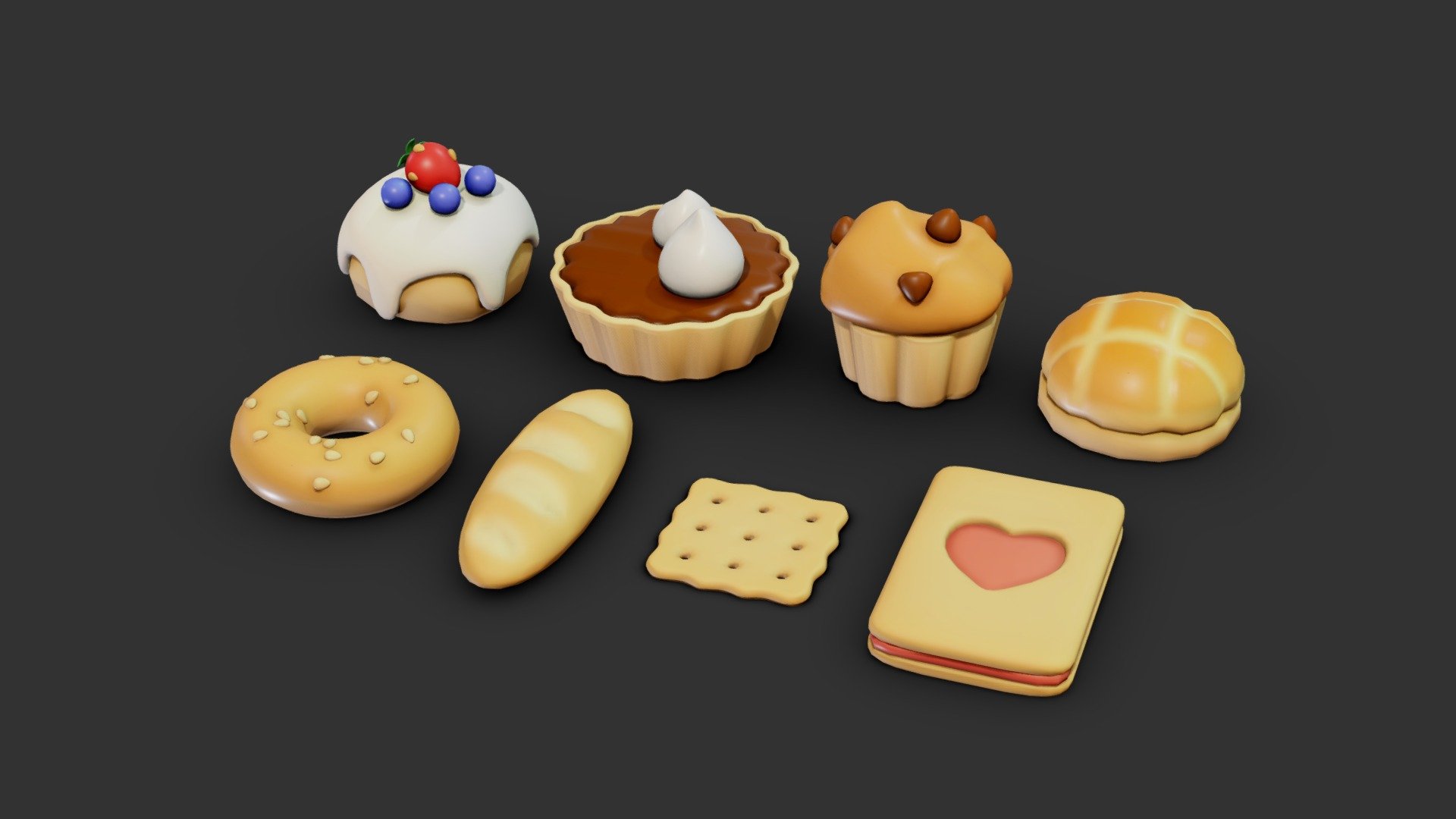 Pastries for your renders and games

Textures:

Diffuse color, Roughness, Normal

All textures are 2K

Files Formats:

Blend

Fbx

Obj - pastries - Buy Royalty Free 3D model by Vanessa Araújo (@vanessa3d) 3d model