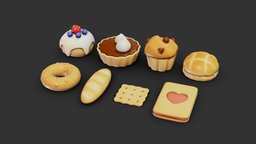 pastries drink, food, cute, cafe, baking, cake, french, coffee, picnic, restaurant, videogame, cookies, pie, bake, baked, vr, bread, kitchen, sweet, dessert, bakery, baguette, strawberry, pastry, croissant, danish, gluten, pies, pastries, applepie, coockie, handpainted, cartoon, game, pbr, lowpoly, zbrush, stylized, gameready
