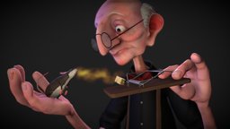 Old man with Mouse trap hair, anatomy, mouse, animals, pixar, old, male-human, character, 3d, model, maya2018, man, male