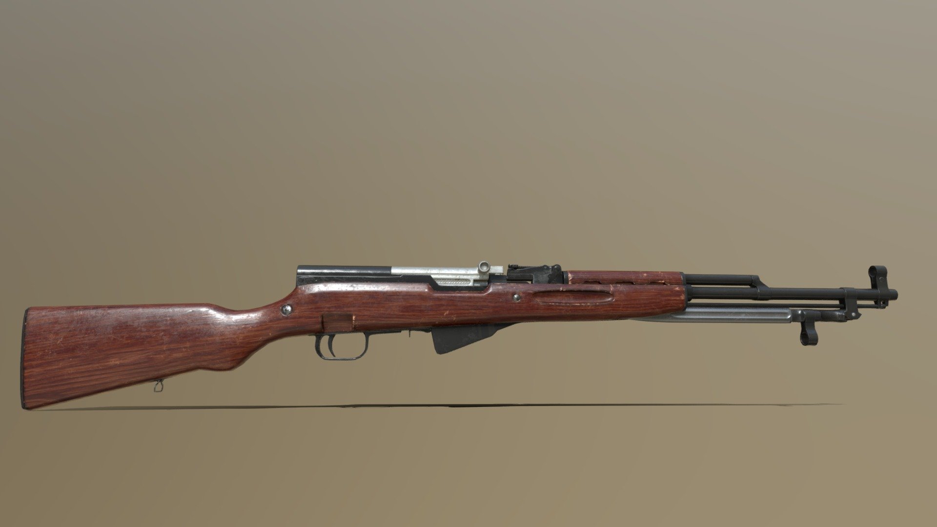 This is a Simonov SKS I modeled in Maya, then baked and textured in Substance Painter. The poly (tri) count is 9,164 and the model is currently using a 2k texture 3d model
