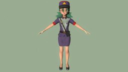 T pose rigged model of Jenny police, cute, pokemon, cap, jenny, teenage, teen, uniform, woman, anime-girl, tight-skirt, girl, female, human, anime, rigged, pocket-monster