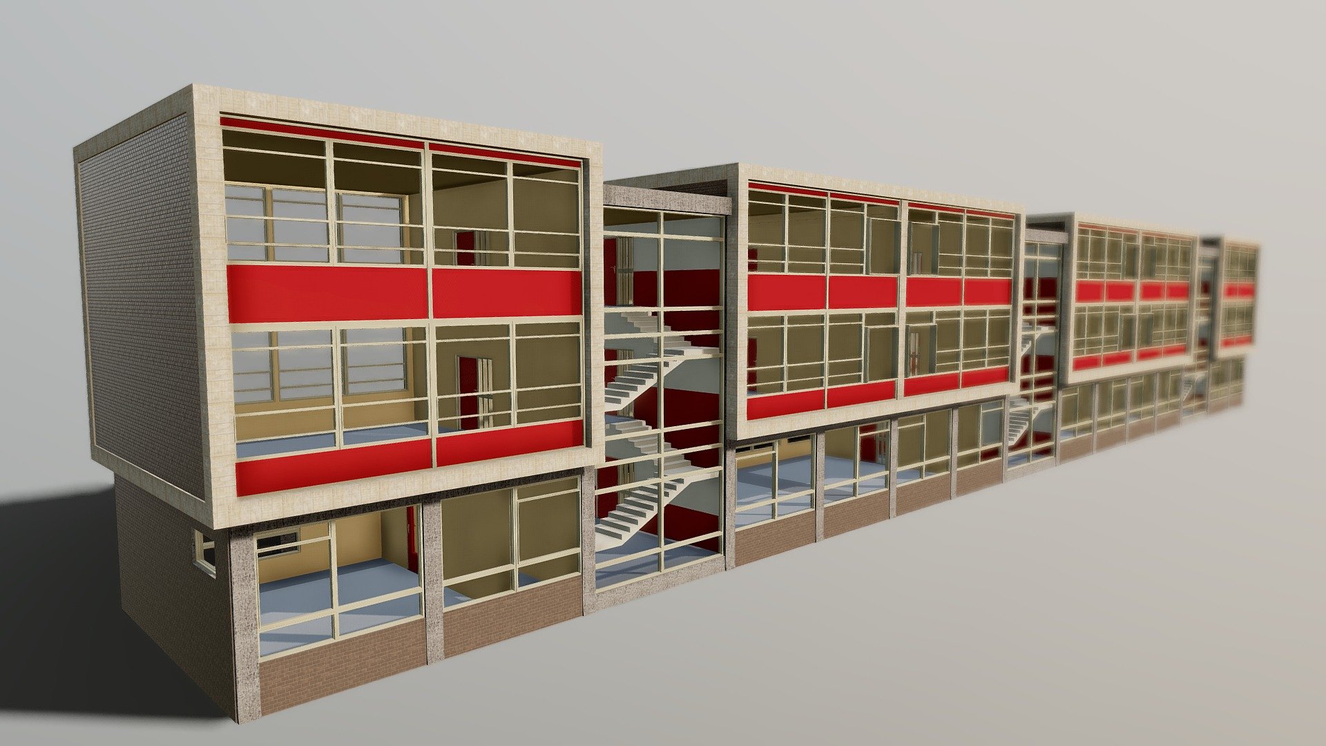 One of my older models, was experimenting with Unreal Engine and trying to build modular real school based on Walse Louise Coligny.
UV's are world scaled and componentes are seperated for better light baking resolution.
WIP - 1950 School building Low Poly - 3D model by Geug 3d model
