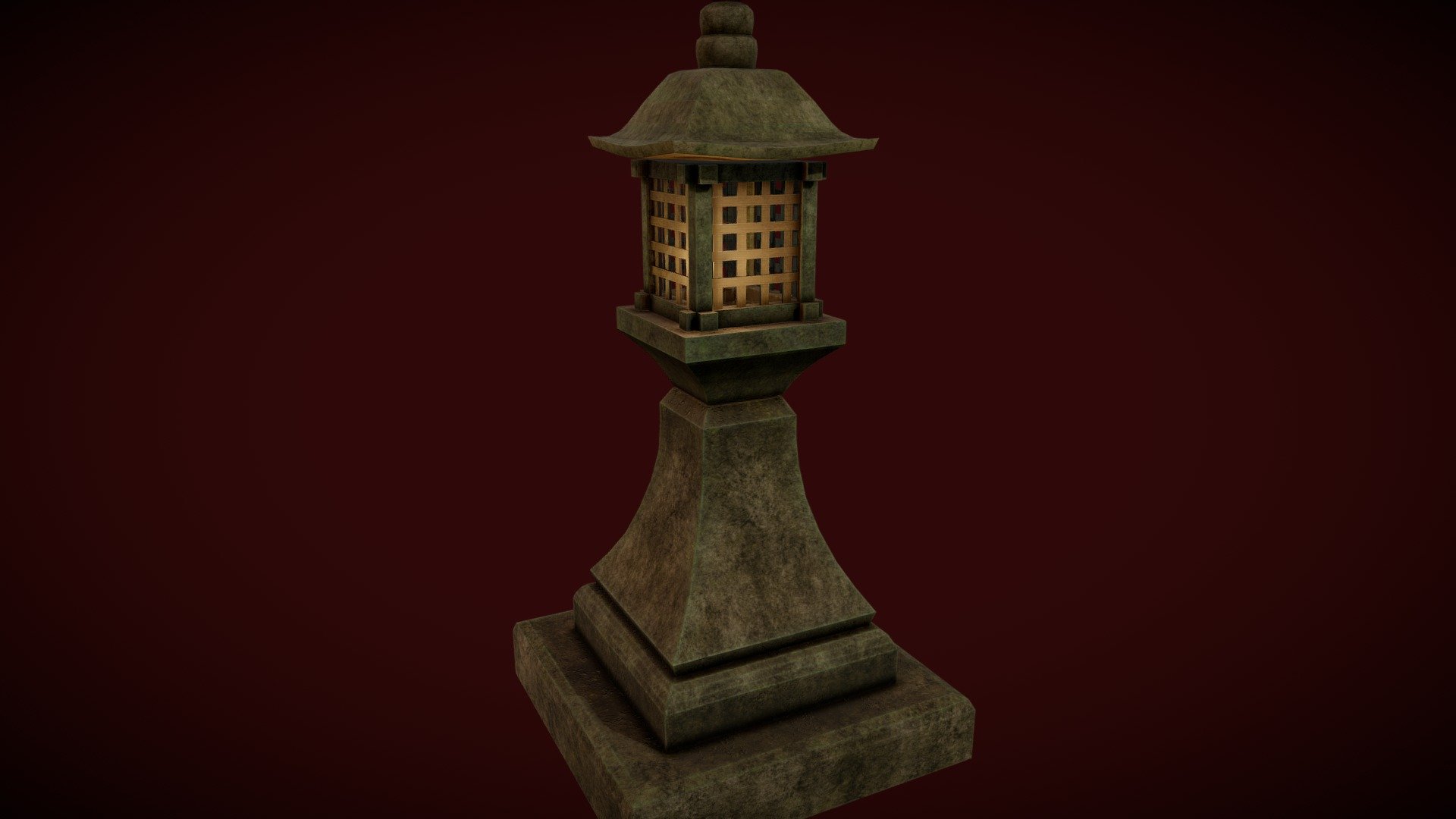 In Japan, a tōrō (灯籠 or 灯篭, 灯楼, light basket, light tower) is a traditional lantern made of stone, wood, or metal. In Japan, tōrō were originally used only in Buddhist temples, where they lined and illuminated paths. Lit lanterns were then considered an offering to Buddha.

An old and eroded Japanese stone lantern(tōrō) . Modelled in Blender and textured in Substance painter 3d model