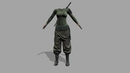 $AVE Female Sword Guerilla Full Outfit green, cross, leather, full, warrior, fighter, soldier, katana, back, fashion, medieval, girls, top, long, pants, guerilla, boots, ankle, combat, realistic, uniform, real, sleeves, camouflage, costume, stretch, womens, over, shoulder, outfit, gloves, trousers, shalwar, character, pbr, low, poly, female, sword, "black"