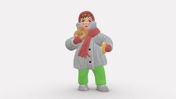 001312 kid in winter gray jacket and pink scarf style, winter, kid, people, scarf, jacket, clothes, miniature, pink, gray, realistic, movie, character, 3dprint, art, model
