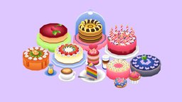 Lowpoly Cake Pack tea, food, toon, cute, cake, assets, coffee, b3d, pie, snack, props, assetpack, stylized, noai
