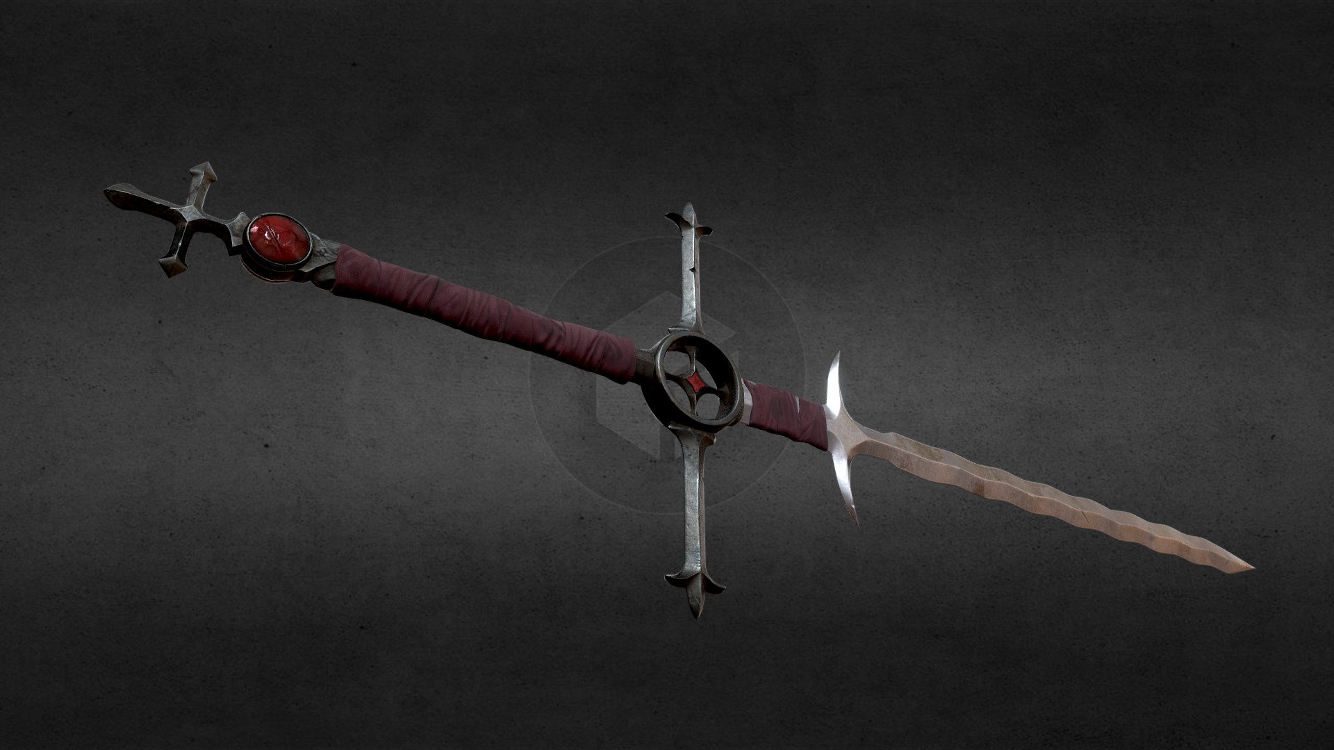 Flamberge like, fantasy gothic greatsword with silver blade meant for slaying vampires 3d model