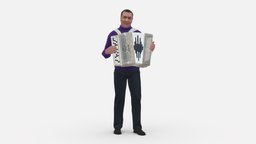 001191 man in purple tshirt and bayan in hands music, people, singer, miniatures, realistic, artist, bayan, character, 3dprint, model, man, human, male