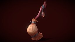 Witch broom broom, game-ready, 3dsmax, lowpoly, hand-painted, witch, stylized