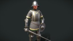 Medieval Man At Arms armor, medieval, kettle, chainmail, buckler, character, sword, knight