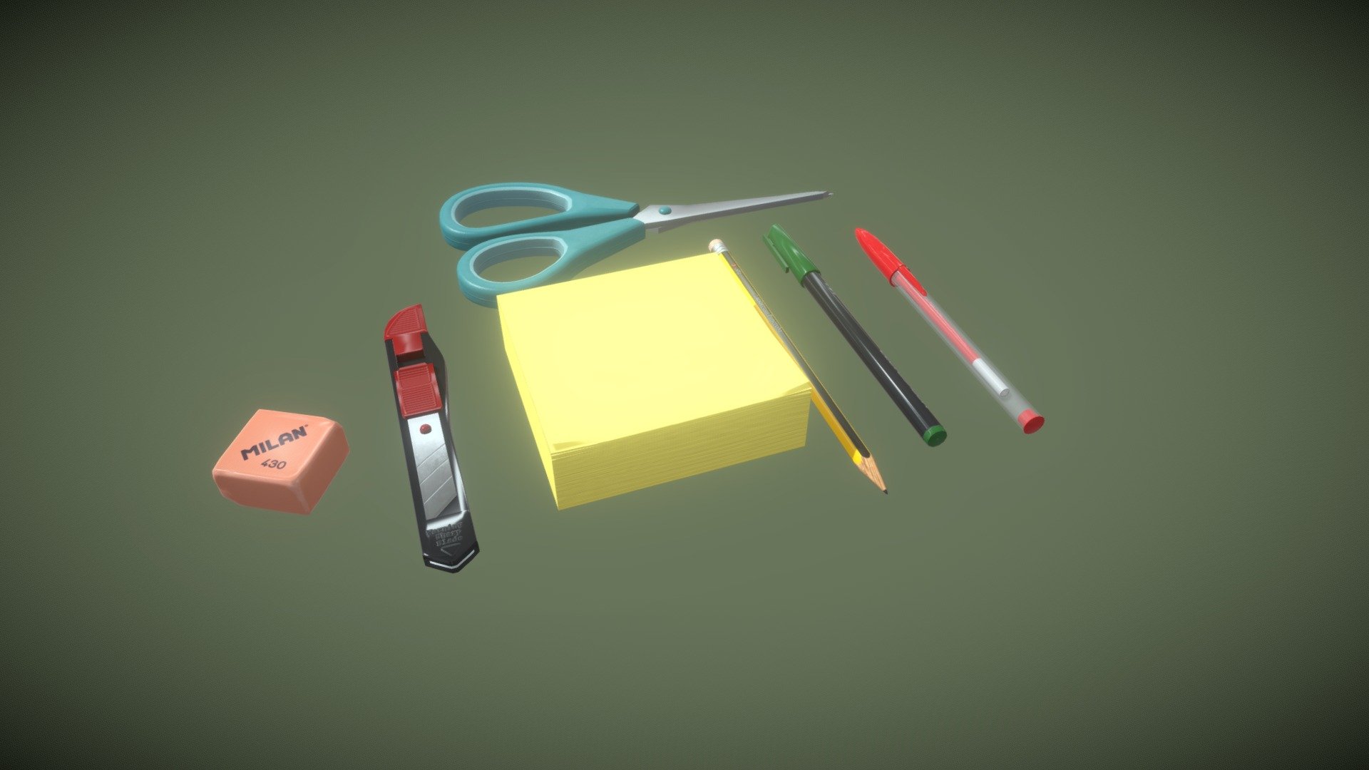 Office tools:
Rubber, Post-it, Scissors, Cutter, Pencil and marker.
Low poly - OFFICE-TOOLS - Buy Royalty Free 3D model by Pancrudo14 3d model