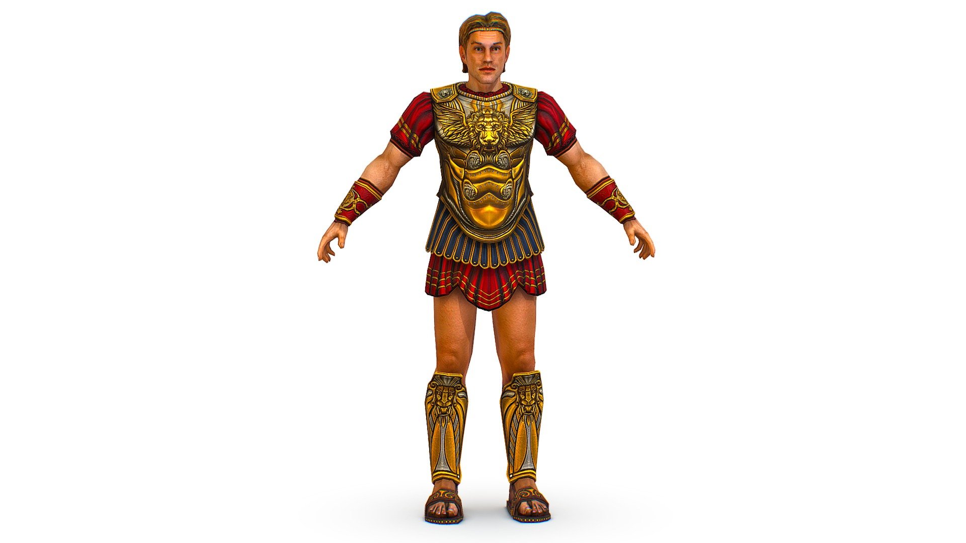 An ancient warrior in gold armor and a red shirt - 3dsMax file included/ texture 1024 color only 3d model