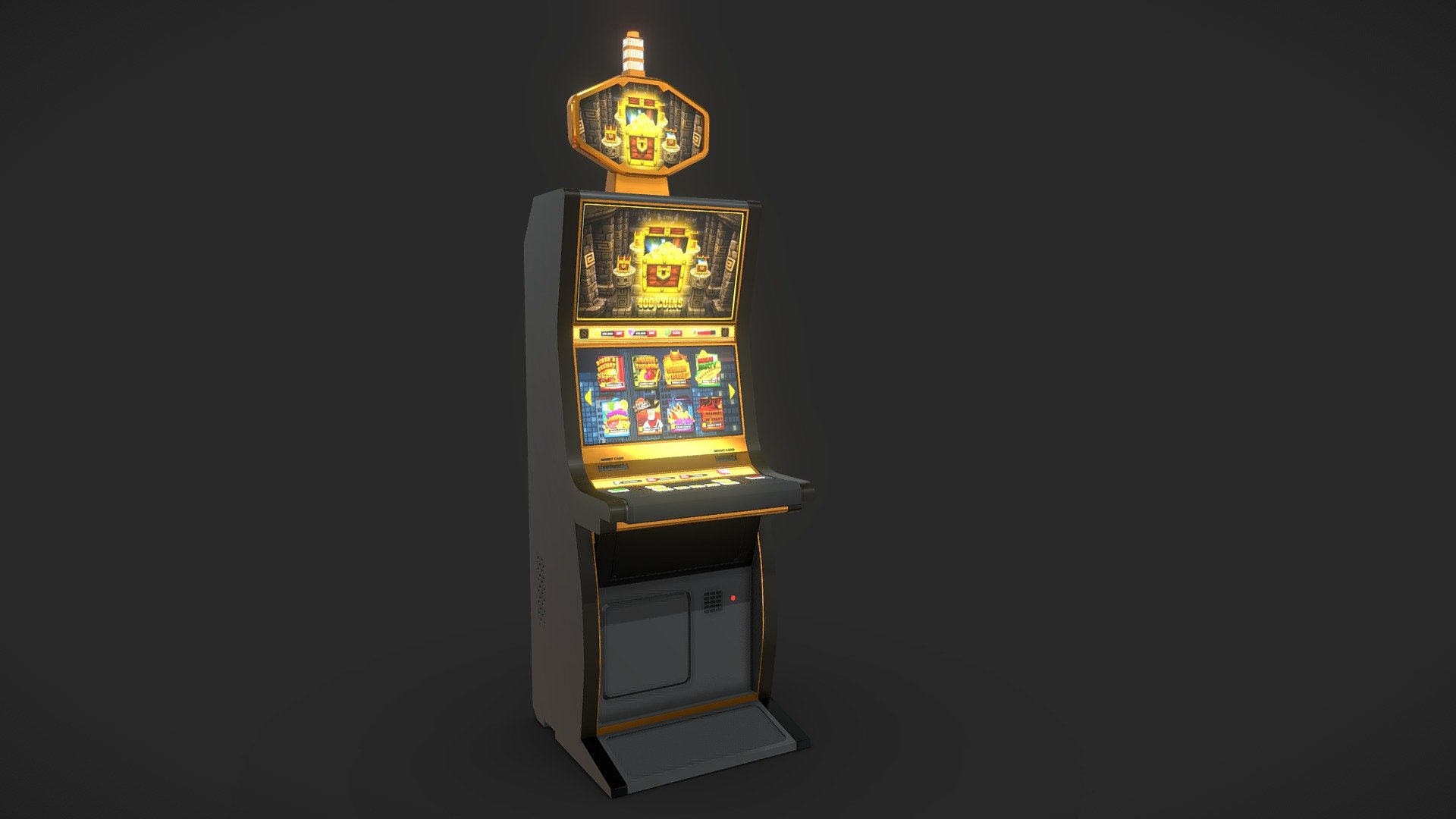 Las Vegas Casino Slot Machine
High Poly to spec. Textured, ready for VR / AR

Materials Seperated for easy PBR use. 
FREE geometry nodes to array slot machines in rows and columns for better optimization. Blender 3.0 and up - Slot Machine - Treasure Rush + Geonodes - Buy Royalty Free 3D model by Unreal Designer (@unrealdesigner.ig) 3d model