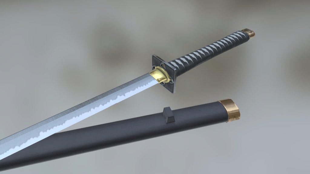 A short and straight ninja sword, quenched with hard and soft metal bars. 
Made with Blender and Sunstance Painter 3d model