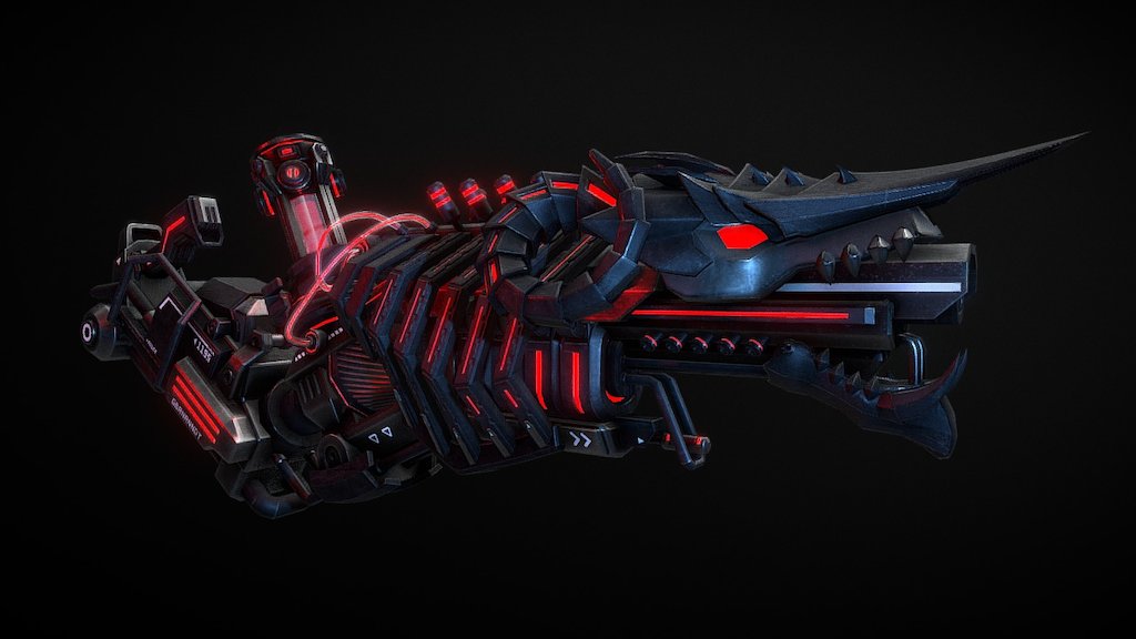 Particle Blaster Deadline, heavy weapon with infuse power. Fire deadly laser called Dead-Line. Modern weapon with ancient style, myth of cultures, legendary creature &ldquo;Dragon