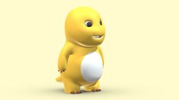 Chubby Yellow Dinosaur Cartoon Low Poly PBR