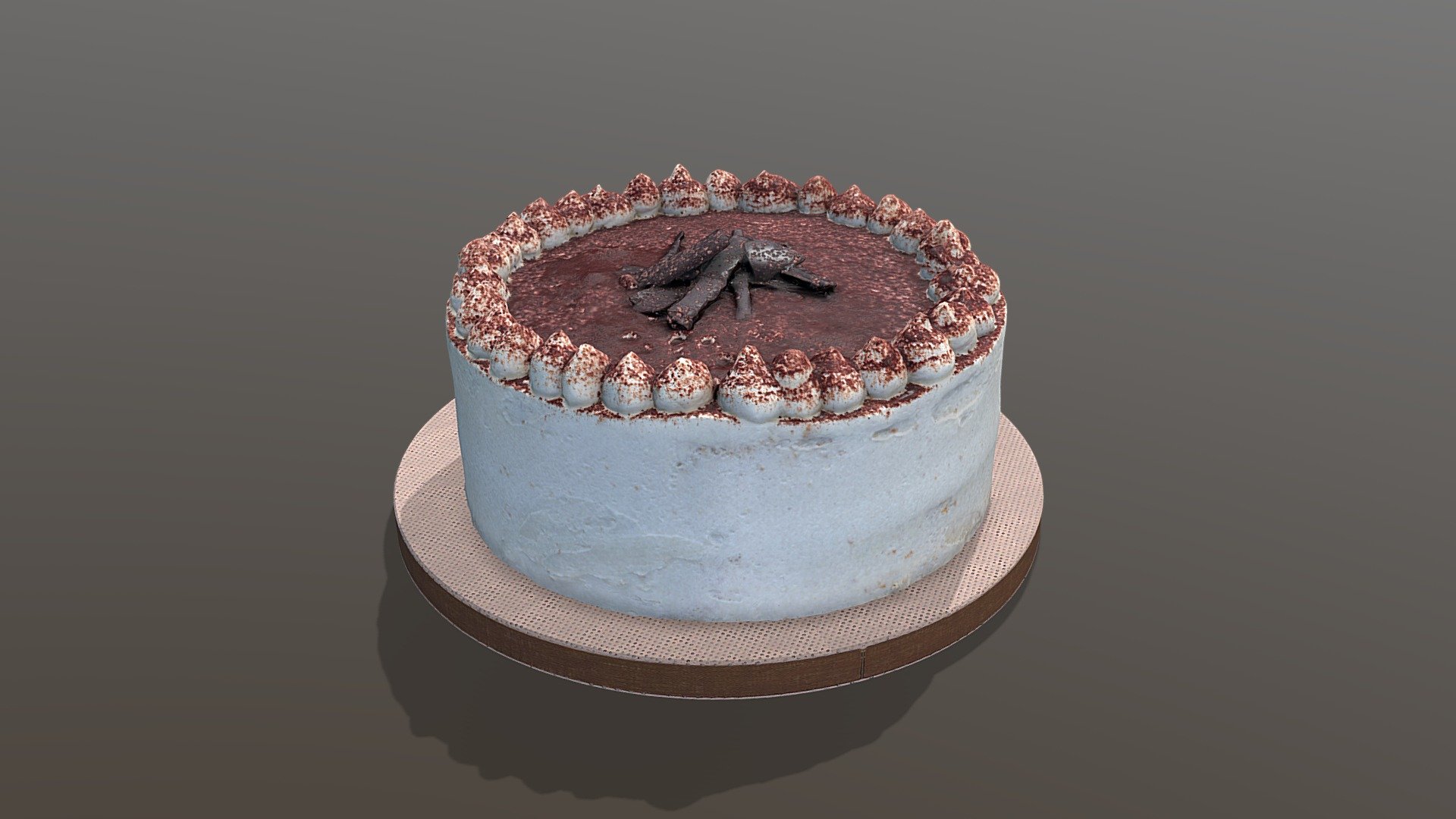 This premium Tiramisu Cake model was created using photogrammetry which is made by CAKESBURG Premium Cake Shop in the UK. You can purchase real cake from this link: https://cakesburg.co.uk/products/tiramisu-cake?_pos=1&amp;_sid=0bbd641ba&amp;_ss=r

Textures 4096*4096px PBR photoscan-based materials Base Color, Normal, Roughness, Specular)

Click here for the cut &amp; Slice version.

Click here for a slice of cake version 3d model
