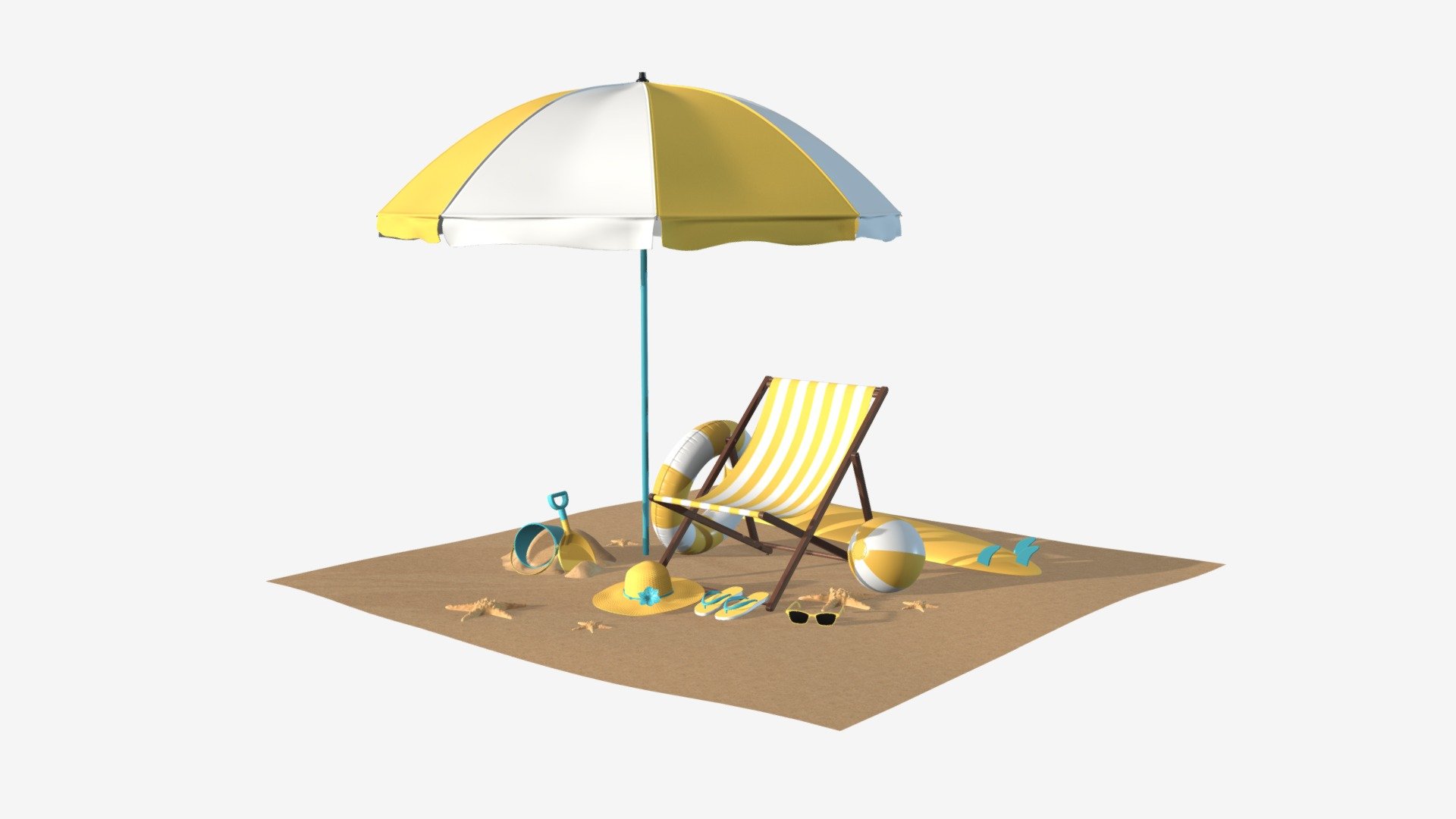 Beach composition 02 - Buy Royalty Free 3D model by HQ3DMOD (@AivisAstics) 3d model