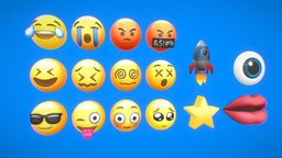 Emoji_Pack01 object, eye, angry, lips, cry, star, rocket, expression, laugh, shy, emoji, 2ktextures, dizzy, emotes, 3d, cool, model, emoji3d