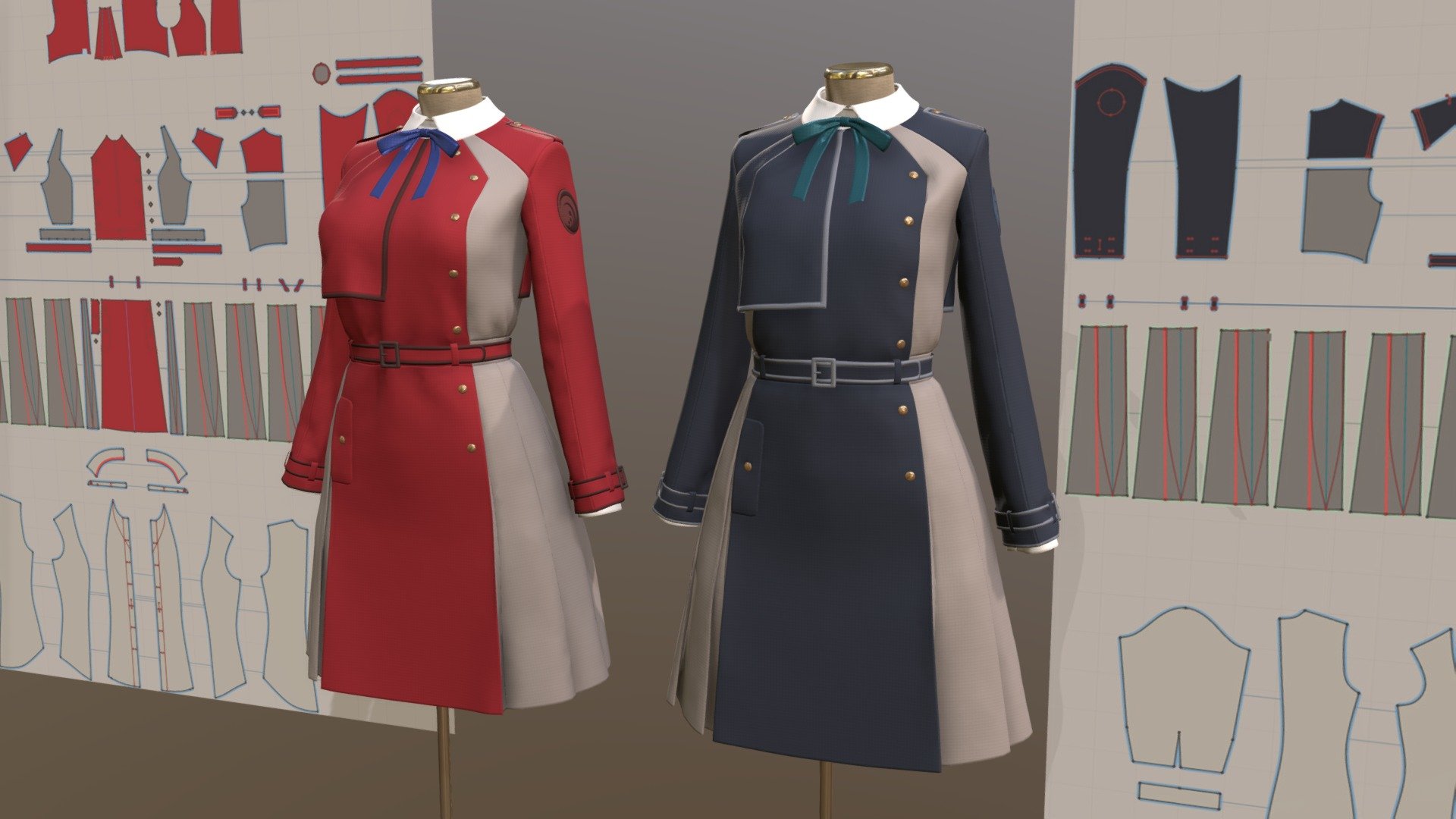 Made in Marvelous Designer. 

Based on design by anime Lycoris Recoil 

and official costumes for material references.

- Lycoris Agent 1st Uniform (Red)

- Lycoris Agent 2nd Uniform (Navy)

I'll set to Downloadable If this model reach 100 Likes. Included Marvelous Designer files

[19:26 2022-10-20]
Now that the number of likes on sketchfab has reached 100, So I'm sharing the project file as I said.

Check out  my twitter - Lycoris Uniform Digital Tailoring FanArt - Download Free 3D model by johnniewhiskey 3d model
