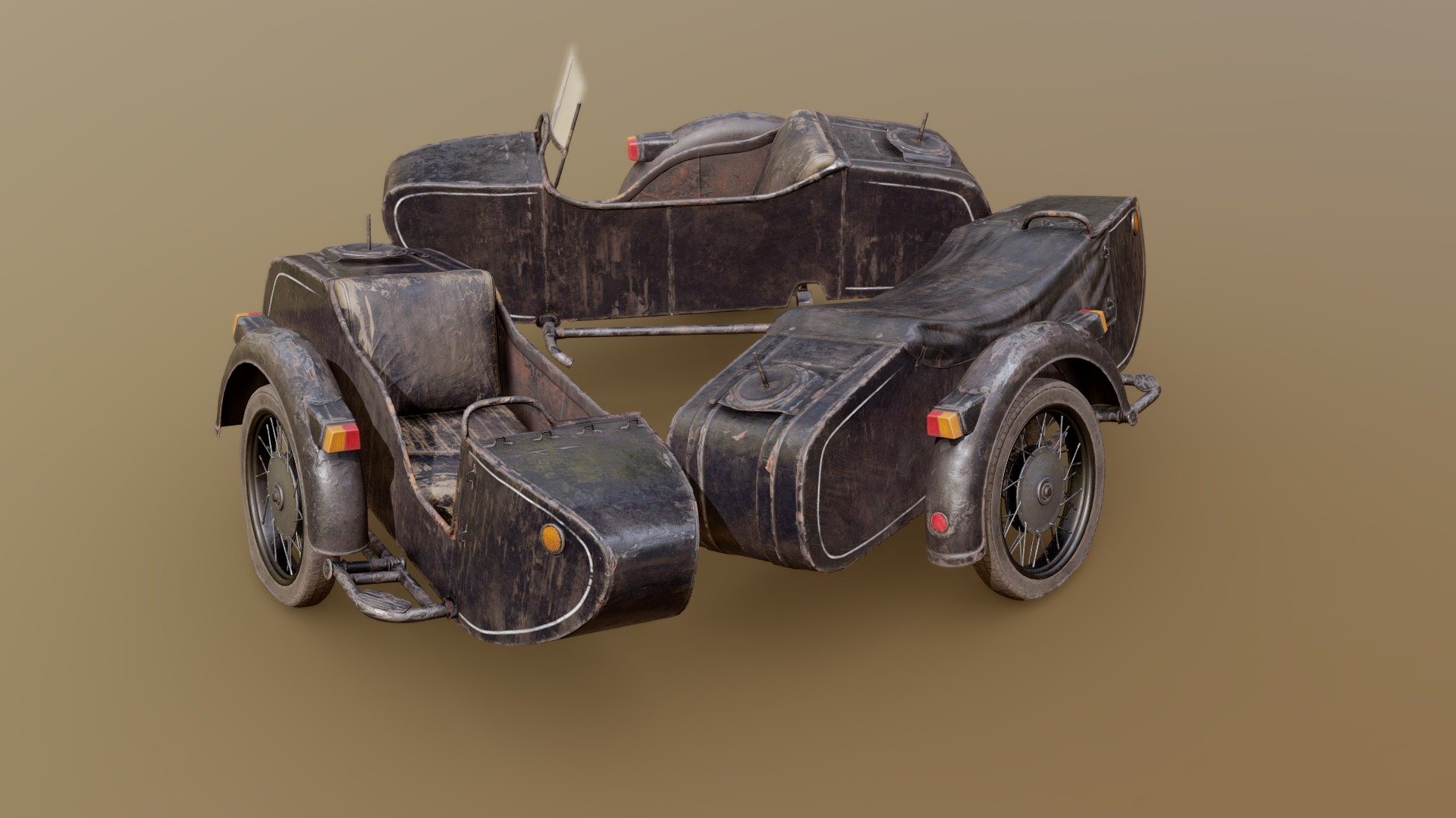 Gameready 3D model of Dnepr motorcycle sidecar. Modeling is done in 3Ds Max and texturing in Substance Painter 3d model