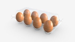 Eggs in plastic package 8 eggs organic, cell, 8, egg, template, chicken, breakfast, tray, box, cooking, mock, package, 3d, pbr, plastic
