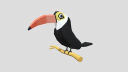 Low Poly Cartoon Toucan Bird bird, birds, tropical, animals, wings, exotic, nature, beautiful, paradise, wildlife, toucan, tucano, cartoon, lowpoly, low, poly, animal, stlylish