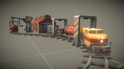 Cube Train Station cube, train, locomotive, indie, wagon, railway, crane, low-poly, vehicle, hand-painted, mobile, industrial