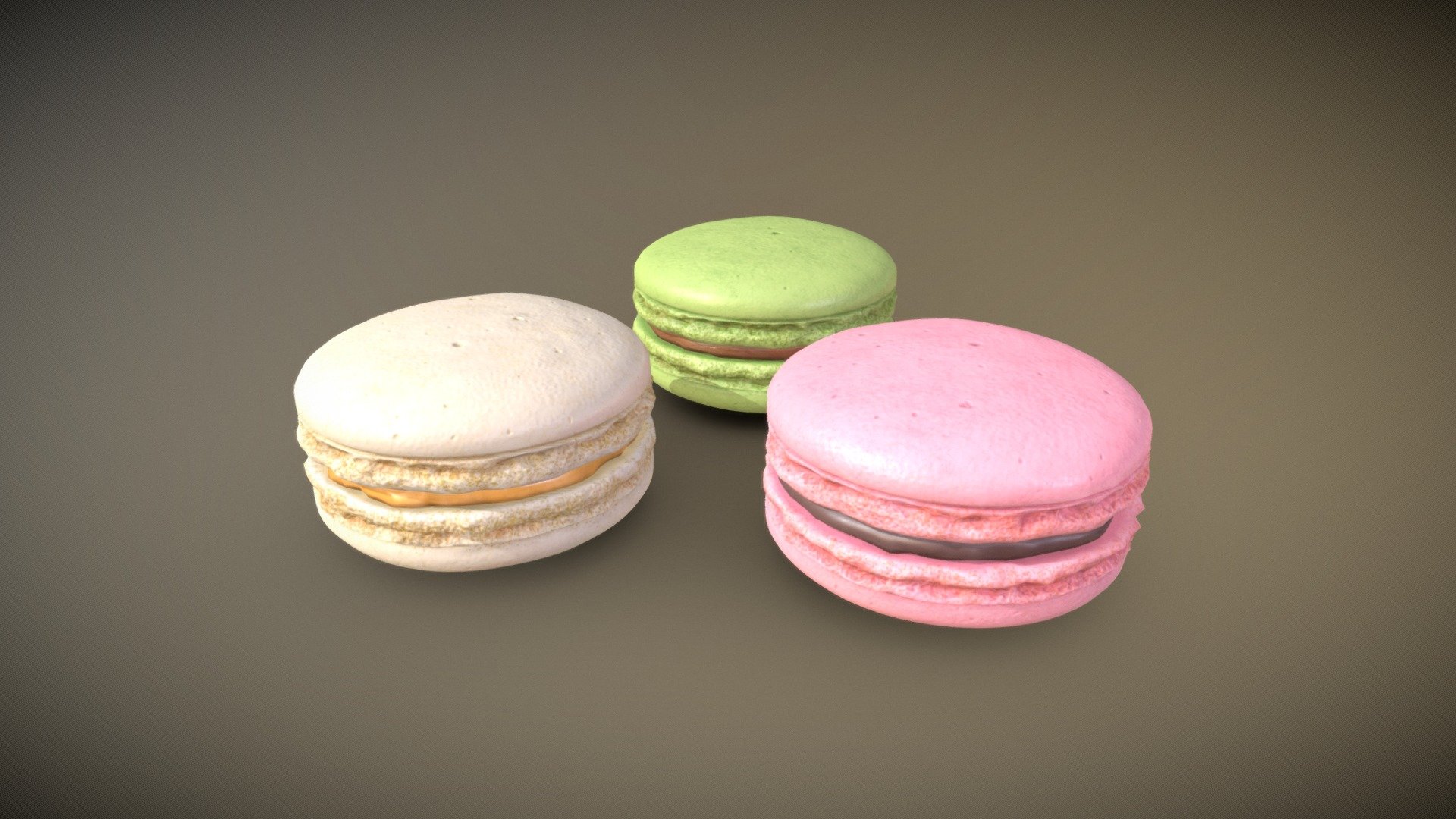 Low poly realistic macarons




Low poly macarons

Real World Scale 

Units: metric 

Size: ~46 mm dia.

Polygonal count of one macaron: 2752 faces

PBR Specular workflow


2k texture size




Scene ready to render in Blender3D



Hand sculpted, three different macaron cookies

Low poly optimized macarons

High Poly Sculpted original models

Real World Scale

Units: metric

Scale unupplied

Size: ~46 mm dia.

Polygonal count of one low poly optimized macaron: 2752 faces

Polygonal count of one highpoly macaron: 10560 faces at subdivision level 0

PBR Specular workflow

2k texture size

All previews rendered in blender, cycles

Clean geometry, quads only (only hi poly models), UV unwrapped

Textures included.
 - Macarons Low Poly - 3D model by nacl 3d model