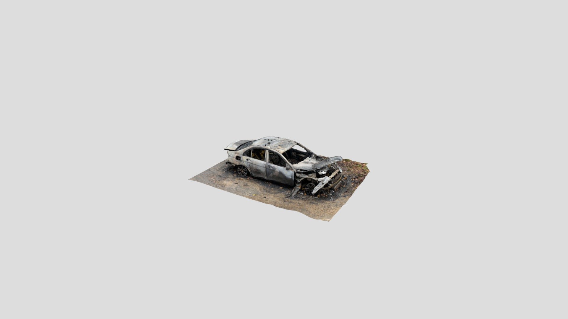 Burnt down car left on the side of the road - Burnt down car wreck - Mercedes - 3D model by bluebuttercup 3d model