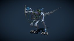 Stylized Fantasy Skeletal Dinosaur (Mount) skeleton, rpg, mount, raptor, lizard, mmo, rts, fbx, reptile, moba, character, handpainted, lowpoly, creature, animation, stylized, fantasy, horror, bones