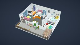 Low Poly Apartment n10 room, exterior, flat, pack, apartment, collection, furniture, props, package, houseware, houseroom, architecture, cartoon, lowpoly, house, home, building, interior, modular, environment