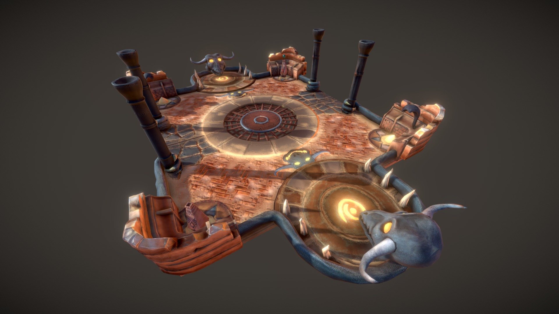 This is Sirocco, the first arena I've made for Fight N' Fall. It has been a long time since I made this and I can see a lot of small things I could have improved in the textures and models. Despite that, I'm still happy with how it looks. Any feedback is welcome :D

You can check the artstation post here

I've made a devlog explaining the impact this arena had on the artstyle of the game you can check it here - Sirocco Arena - 3D model by willianfreitas 3d model