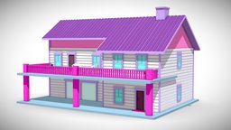 Lowpoly Barbie Girl House toon, style, pink, minimalist, pinky, barbie, girl, lowpoly, house, simple