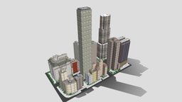 City Buildings Skyscraper New York Low-poly block, buildings, ny, district, urban, road, new, brooklyn, manhattan, york, newyork, taxi, downtown, architecture, city, street