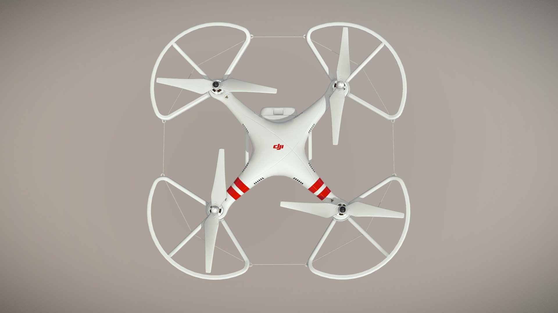 •   Let me present to you high-quality low-poly 3D model DJI Phantom 2 Quadcopter with Propeller Guard without camera. Modeling was made with ortho-photos of real quadcopter that is why all details of design are recreated most authentically.

•    This model consists of a few meshes, it is low-polygonal and it has only one material.

•   The total of the main textures is 5. Resolution of all textures is 4096 pixels square aspect ratio in .png format. Also there is original texture file .PSD format in separate archive.

•   Polygon count of the model is – 16756.

•   The model has correct dimensions in real-world scale. All parts grouped and named correctly.

•   To use the model in other 3D programs there are scenes saved in formats .fbx, .obj, .DAE, .max (2010 version).

Note: If you see some artifacts on the textures, it means compression works in the Viewer. We recommend setting HD quality for textures. But anyway, original textures have no artifacts 3d model
