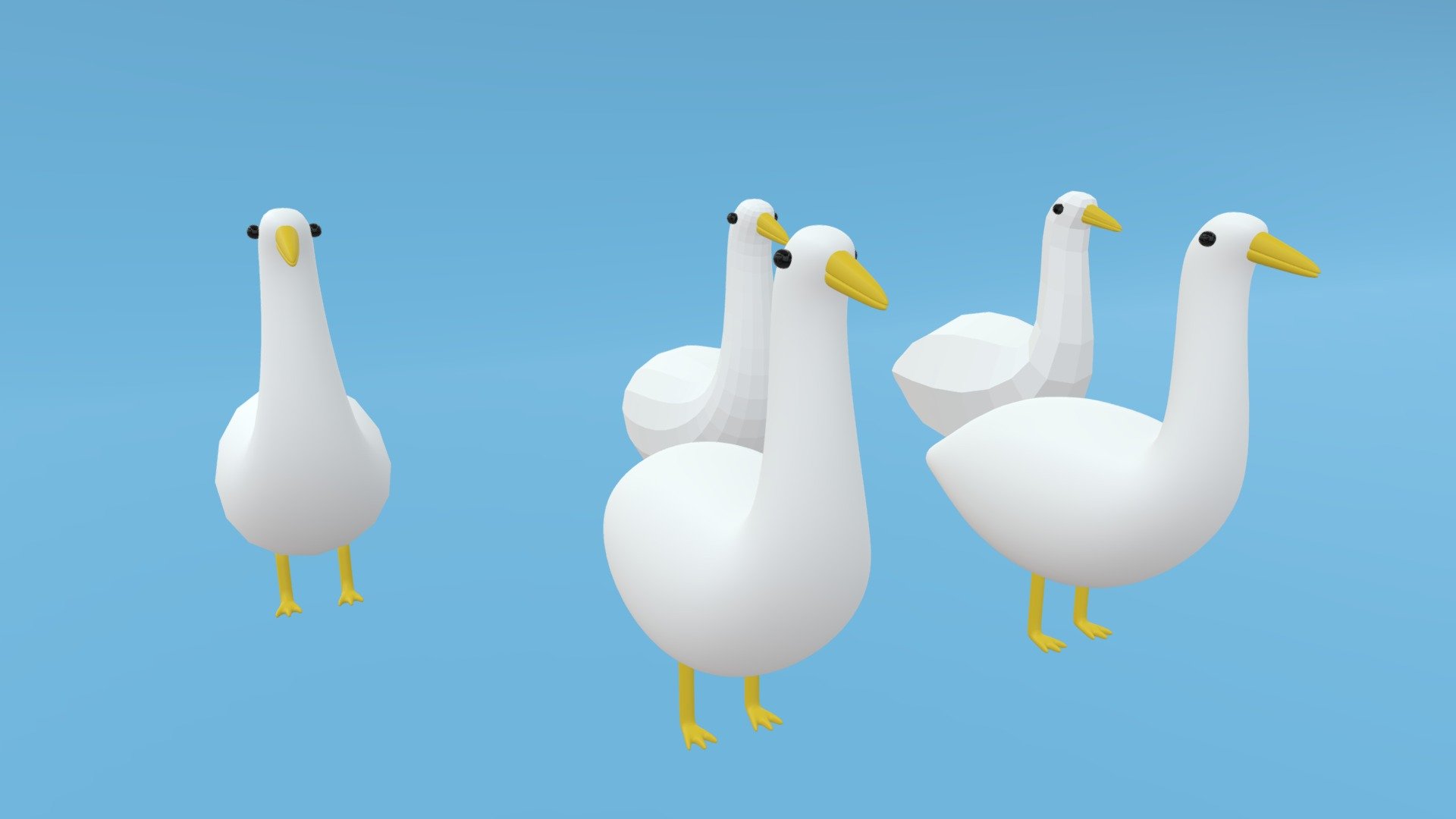 -Cartoon Goose.

-This product contains 35 objects.

-Total Vertices: 33,806, Polygons: 33,726.

-Subdivision Level 0: Vertices: 398, Polygons: 374.

-Subdivision Level 1: Vertices: 1,530, Polygons: 1,516.

-Subdivision Level 2: Vertices: 6,078, Polygons: 6,064.

-Subdivision Level 3: Vertices: 24,270, Polygons: 24,256.

-Materials, objects have the correct names.

-This product was created in Blender 2.8.

-Formats: blend, fbx, obj, c4d, dae, abc, stl, glb, unitypackage.

-We hope you enjoy this model.

-Thank you 3d model
