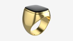 Gold Ring with Stone Jewelry 09 jewel, luxury, jewelry, onyx, gift, family, finger, precious, gemstone, topaz, opal, 3d, pbr, stone, black, ring, gold, carat