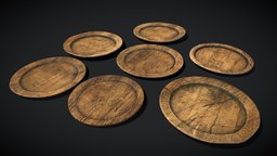 Large Rustic Wooden Plates vintage, medieval, cracked, old, plates, wood