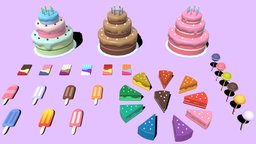 Sweet Dessert Pack (Low Poly) cake, assets, pack, sugar, candy, chocolate, dessert, lolipop, sweets, pastry, lowpolyart, lowpolyfood, lowpolymodel, lowpolygraphics, lowpolyanimation, asset, game, lowpoly, 3dmodel, sketchfab, lowpolyprojects, lowpolydesign, noai, lowpolyrendering, lowpolyinspiration, lowpolytextures, lowpolyconcept, sweetdesertpack, lowpolydesserts, lowpolysweets, dessertcollection, lowpolysnacks