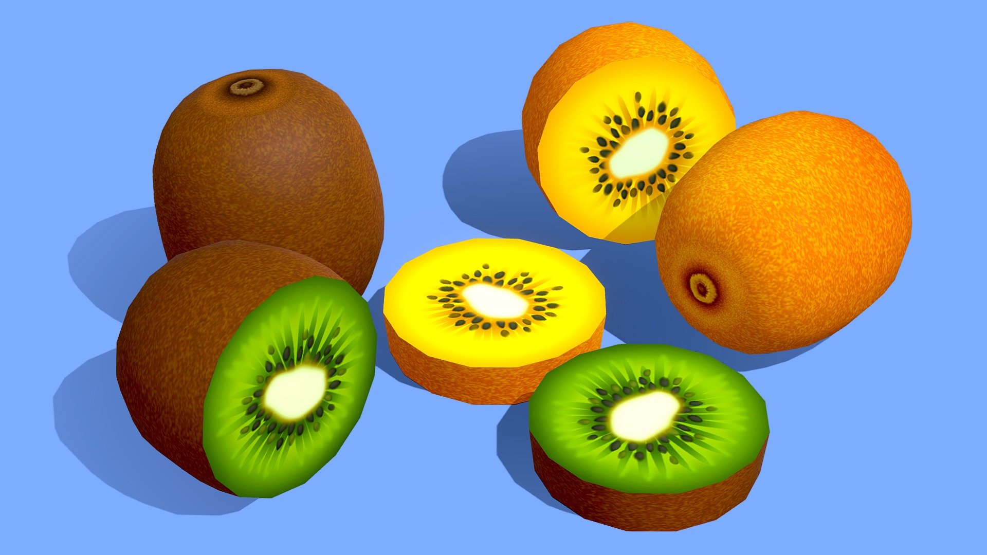 Enjoy these colorful kiwi fruits, right off the vine!




Includes 6 models including whole fruit, halved and sliced versions. 

1024x1024 handpainted, diffuse texture

Low poly, game ready models. Perfect for mobile!
 - Kiwis - Buy Royalty Free 3D model by Megan Alcock (@citystreetlight) 3d model