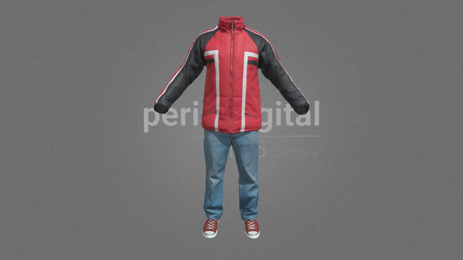 Red jacket with black and white stripes, blue jeans, red and white shoes

PERIS DIGITAL HIGH QUALITY 3D CLOTHING They are optimized for use in medium/high poly 3D scenes and optimized for rendering. We do not include characters, but they are positioned for you to include and adjust your own character. They have a LOW Poly Mesh (LODRIG) inside the Blender file (included in the AdditionalFiles), which you can use for vertex weighting or cloth simulation and thus, make the transfer of vertices or property masks from the LOW to the HIGH model. We have included in Additional Files, the texture maps in high resolution, as well as the Displacement maps in high resolution too, so you can perform extreme point of view with your 3D cameras. With the Blender file (included in AdditionalFiles) you will be able to edit any aspect of the set . Enjoy it!

Web: https://peris.digital/ - 80s Fashion Series - Man 48 - 3D model by Peris Digital (@perisdigital) 3d model
