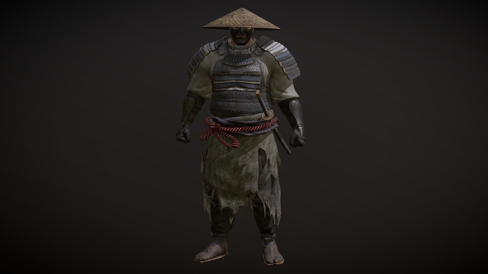 Samurai Warrior:
Complete archive in additional file

Character in A-pose ( Game Version)




High details.

Highres unique textures.

Rigged.

Exported to Unreal ( migrate files). Use same standard unreal mannequin skeleton. Can handle the same animations as Unreal mannequin from marketplace.

Highres Texturesets.

Professional Uv Layout.

Character mesh.

3d Game Ready Samurai Warrior Character.

High detail and realistic model.

Rigged, with high definition textures.

Texture types:




Albedo (Diffuse).

Normal.

Roughness.

Metallness.

ORM(Unreal Engine).
 - Samurai Character PBR Game Ready - Buy Royalty Free 3D model by lidiom4ri4 3d model