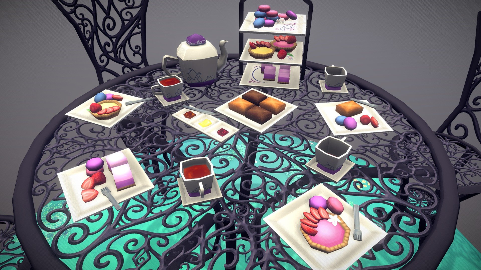 Lowpoly tea party set made in Blender! - Tea Party Set - Buy Royalty Free 3D model by ziodynes098 3d model