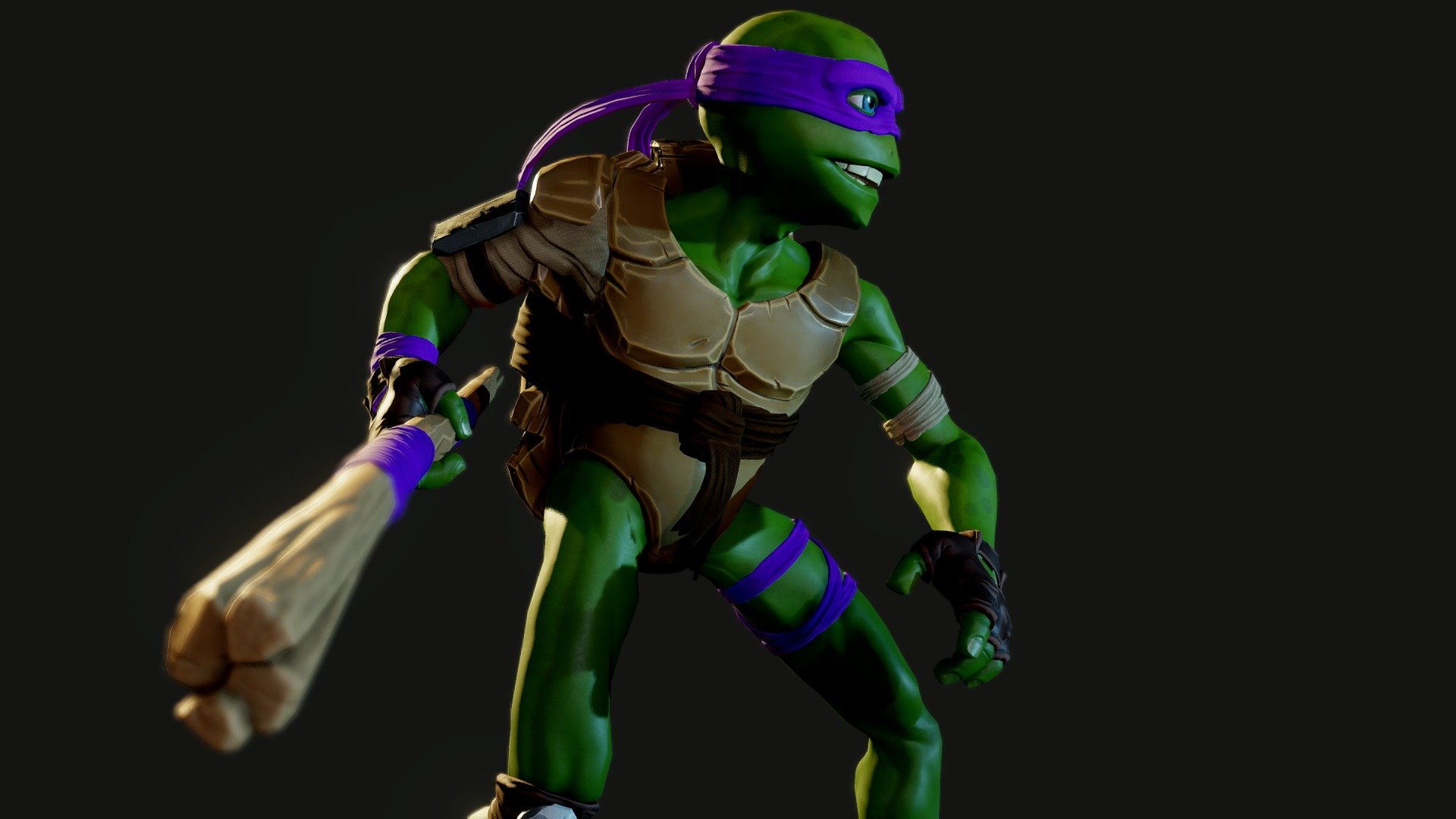 Low poly TMNT character ive been working on and off of for a while now, glad to finally have it at a stage im happy with. I took influence from alot of designs, and created my own spin of the ninja turtle, closer to the original cartoons and keeping a nice stylisation to the proportions.

The rigging, skinning and animation has been done by my talented friend Kuruvilla Varghese

There are still some skinning issues here but will work on fixing those up and adding more cool animations soon! - TMNT Donatello - 3D model by jonmills3d 3d model