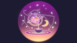 Galax-tea teapot, tea, planet, moon, flat, stars, flatshaded, galaxy, star, teacup, constellation, flatcolour, sketchfabweeklychallenge, constellations, space