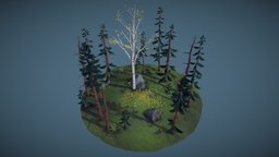 Forest trees, forest, pine, pinetree, birchtree, maya, handpainted, photoshop, lowpoly