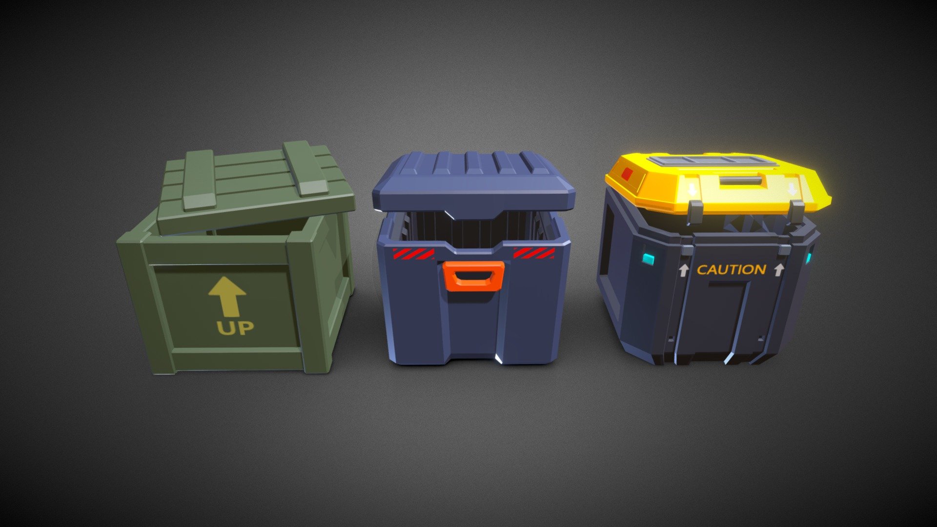 3 different type boxes for RPG and FPS games - Loot boxes - Buy Royalty Free 3D model by imrobot 3d model